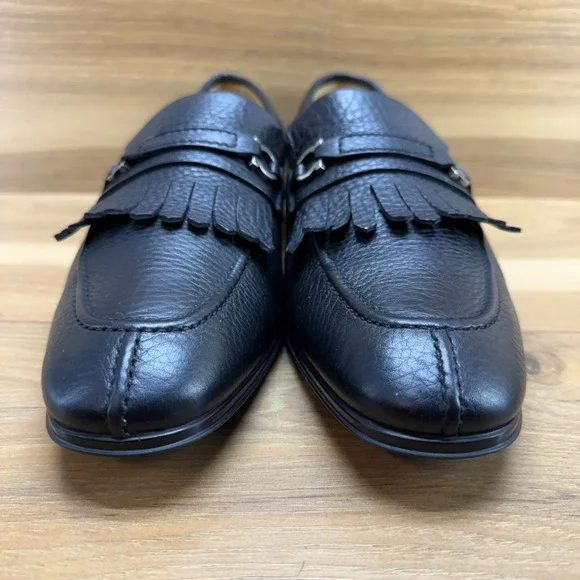 Salvatore Ferragamo Gancini Bit Kiltie Loafer 9.5 EE Black Split Toe Pebble